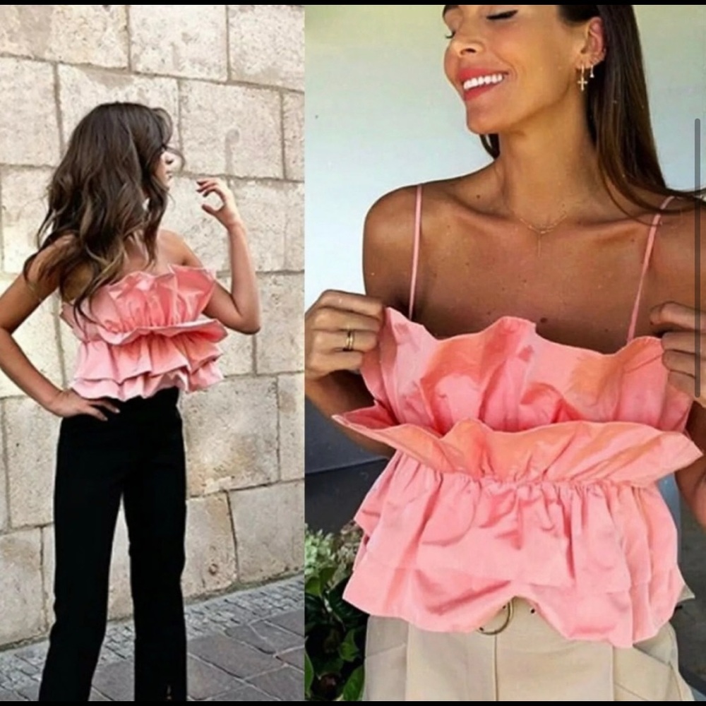 zara VOLUMINOUS RUFFLE TOP NWT M - Picture 5 of 9